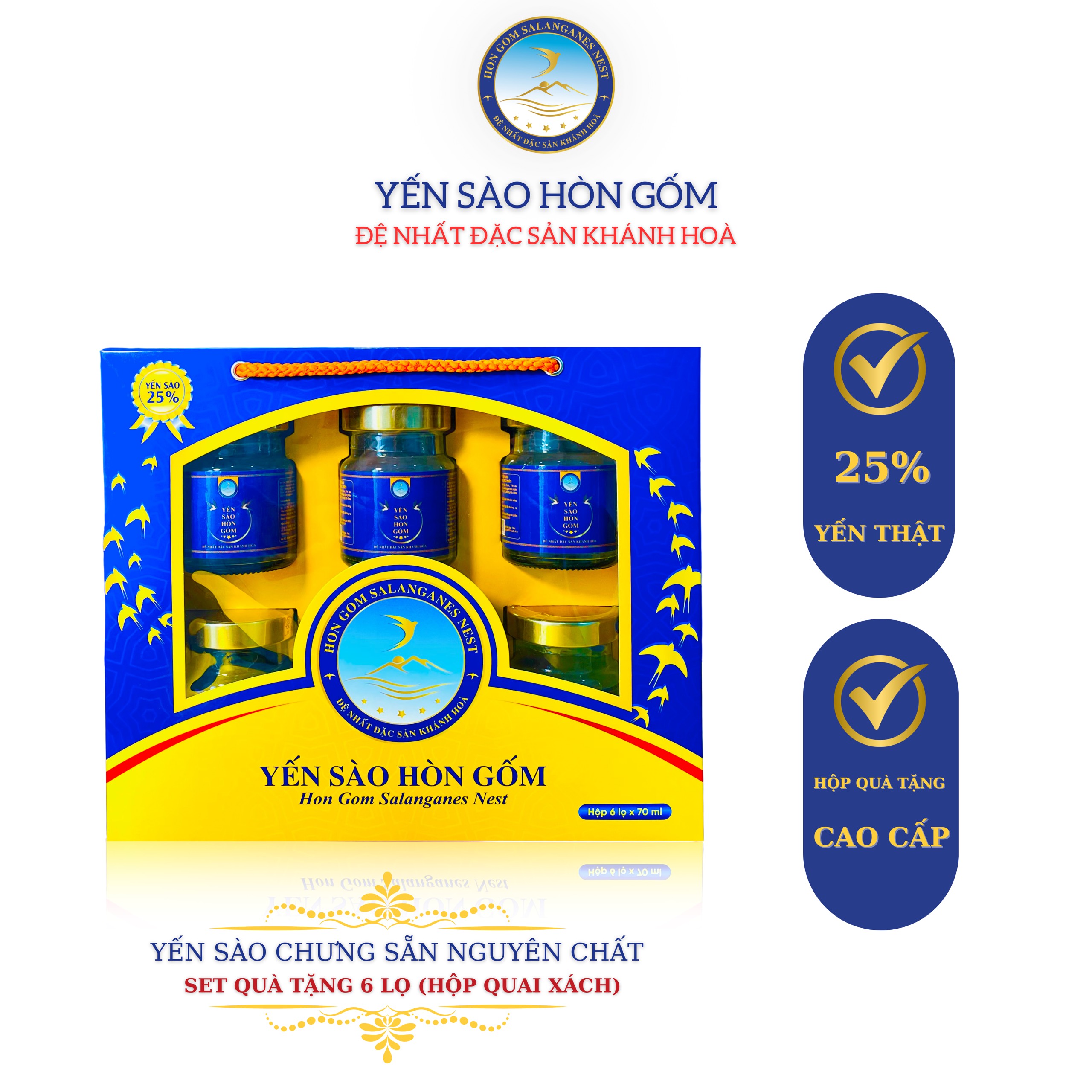 [Set QT 6 Hũ] Tổ Yến Chưng Đường Phèn - Yến Sào Hòn Gốm Chính Hiệu Khánh Hoà - HGK NEST
