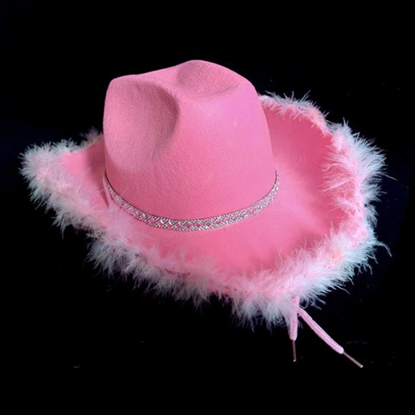 Pink Cowgirl Hat, Women Cowboy Hats with Feather Edge, Cowboy Costume Accessories for Adults Party Hat and Play Dress up
