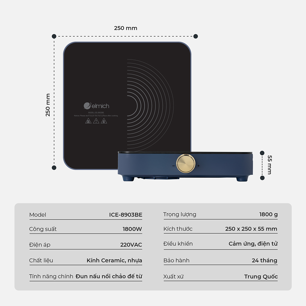 Bếp Điện Từ Đơn Elmich ICE-8903 1800W, Hàng Chính Hãng, Mặt Kính Ceramic - JoyMall