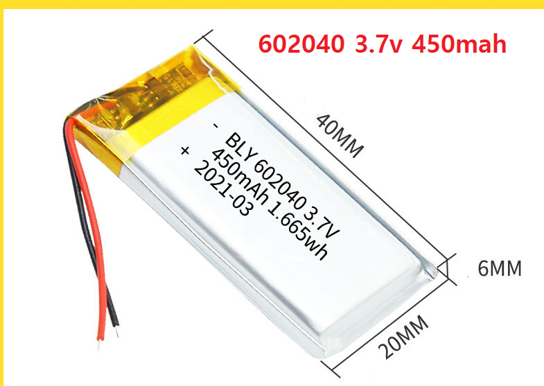 Pin Sạc Lithium Polymer 602040 3.7V 450mah Cho tai nghe,loa Mp3 MP4 MP5 GPS PSP Bluetooth