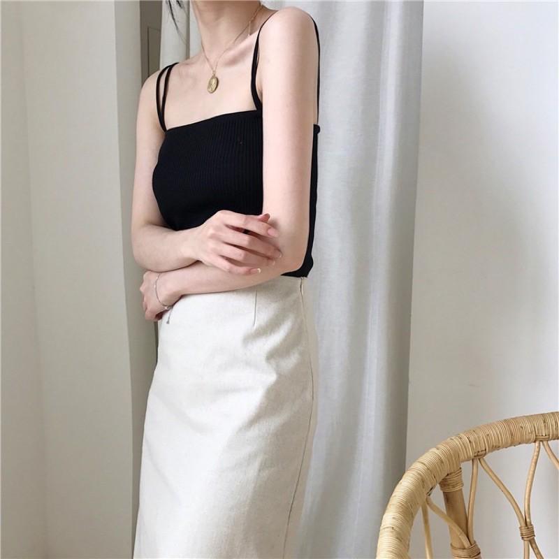 Áo 2 dây nữ cotton gân siêu có dãn rẻ đẹp