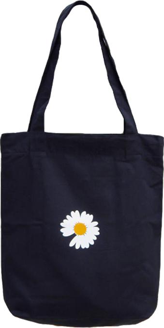 Túi vải tote nữ đeo vai màu đen in hình cúc họa mi trắng, vải canvas size cao 39 x ngang 34 cm, mã TV03