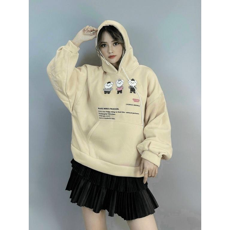Áo Khoác Hoodie Sweater Tay Bồng Nỉ Ngoại Cực Hot Tp Có Túi Trước 3 Con Gấu Siêu Xinh