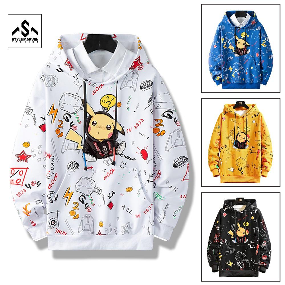 Áo hoodie nam nữ unisex form rộng Hàn Quốc STYLE MARVEN in hình pikachu nổi trẻ trung năng động - AO TOP NAM 90000176