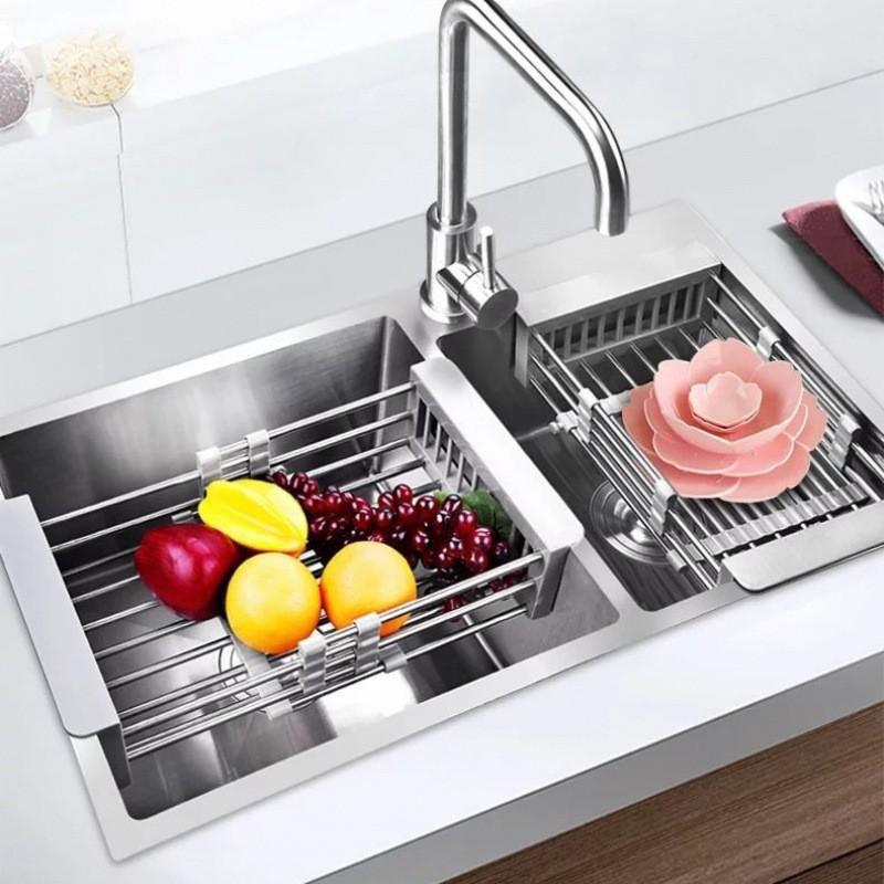 Khay Inox Kê Bồn Rửa Bát Co Giãn Đa Năng Dễ Tháo Lắp Bằng INOX Không Gỉ Kệ Góc