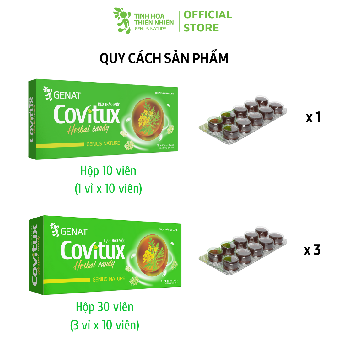 Combo 2 hộp - Kẹo thảo mộc Covitux (30 viên) - Genat - Tinh hoa thiên nhiên