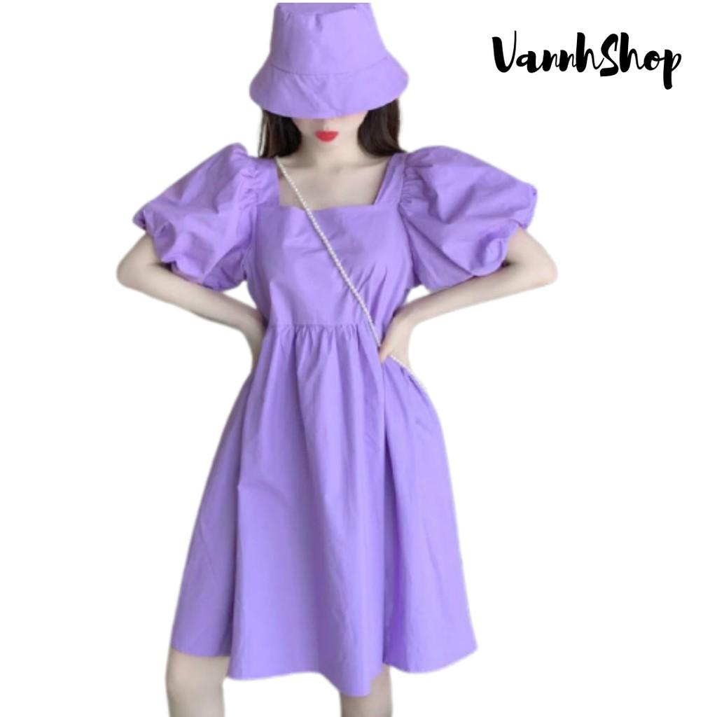 Váy nữ Mùa Hè 2021 Mới - Đầm nữ dễ thương - Cổ vuông -Tay phồng -Chất đũi -VannhShop Ms 14A