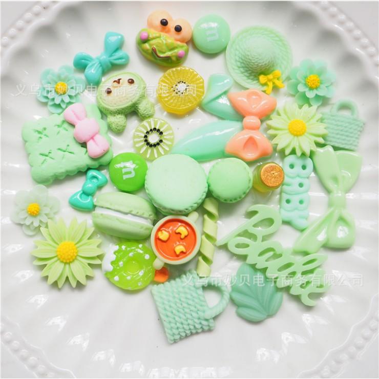 *HN* Túi 30 mẫu charm bánh kẹo, vật dụng màu xanh cho các bạn trang trí vỏ điện thoại, kẹp tóc, DIY