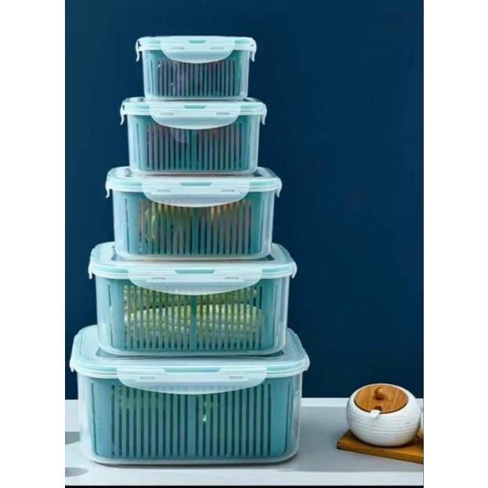Set 5 Hộp đựng thực phẩm tủ lạnh 2 lớp. Hộp bảo quản rau củ tươi tủ lạnh cao cấp, rổ đựng rau tươi tiện lợi
