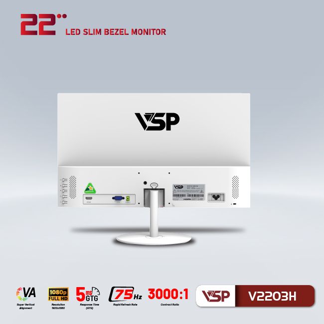 MÀN HÌNH PHẲNG VSP 22INCH TRÀN VIỀN V2203H (FullHD, 75Hz, HDMI, VGA) - HN - HÀNG CHÍNH HÃNG