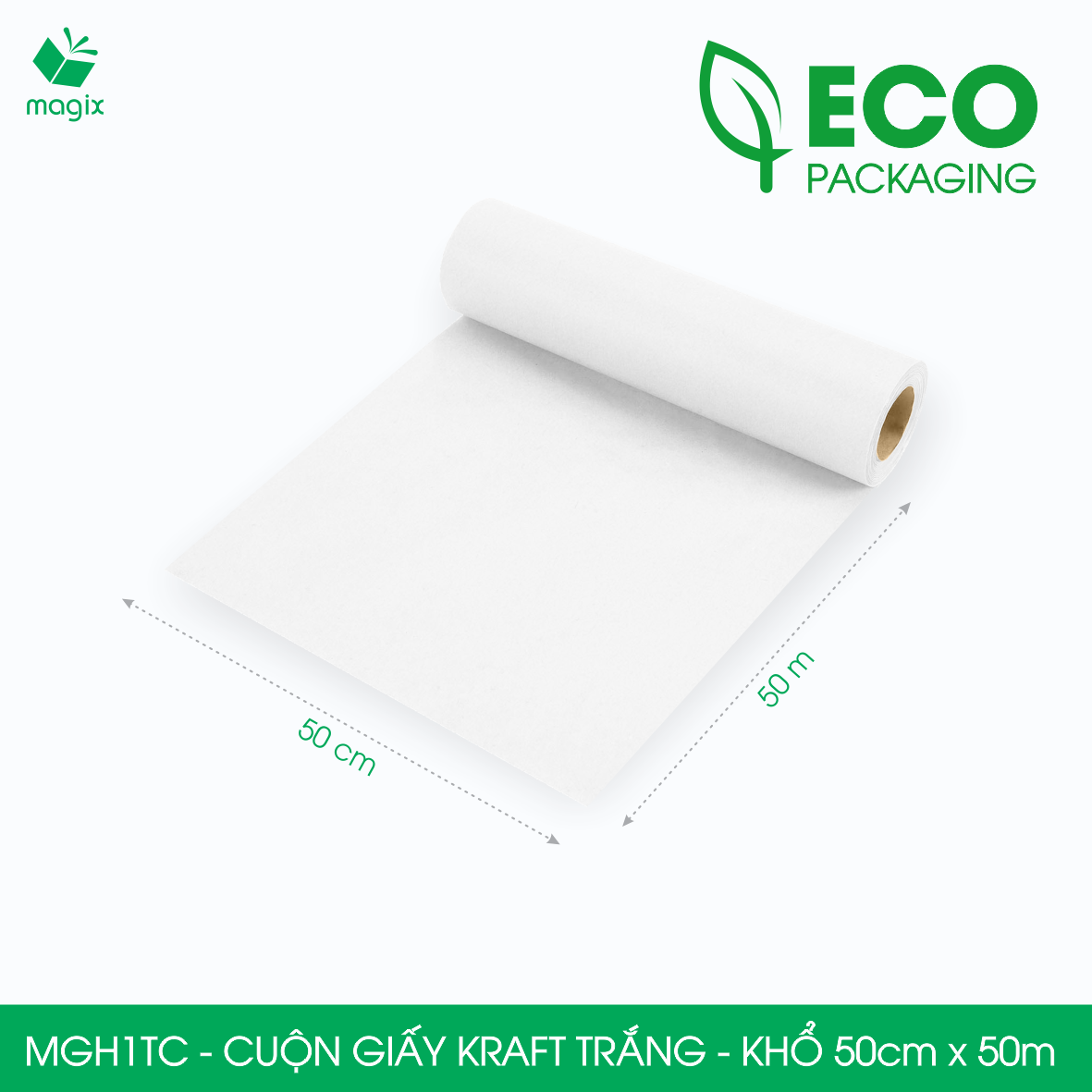 MGH1TC - 50cm x 50m - Cuộn giấy Kraft Trắng gói hàng, giấy gói quà, giấy lót | Magix Packaging