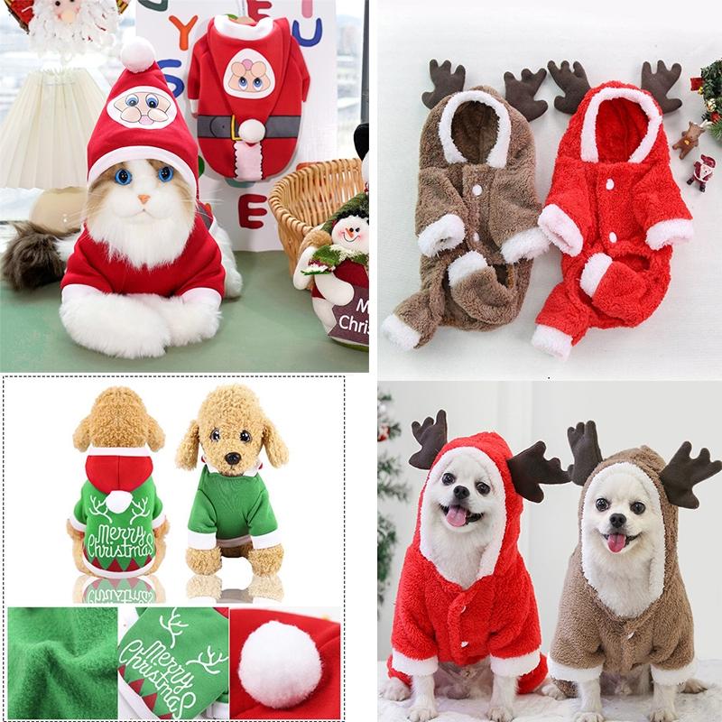 Quần Áo Giáng Sinh Chó Mèo - Váy Noel cho Thú Cưng, Có Mũ, Vải Cotton dày, giữ ấm