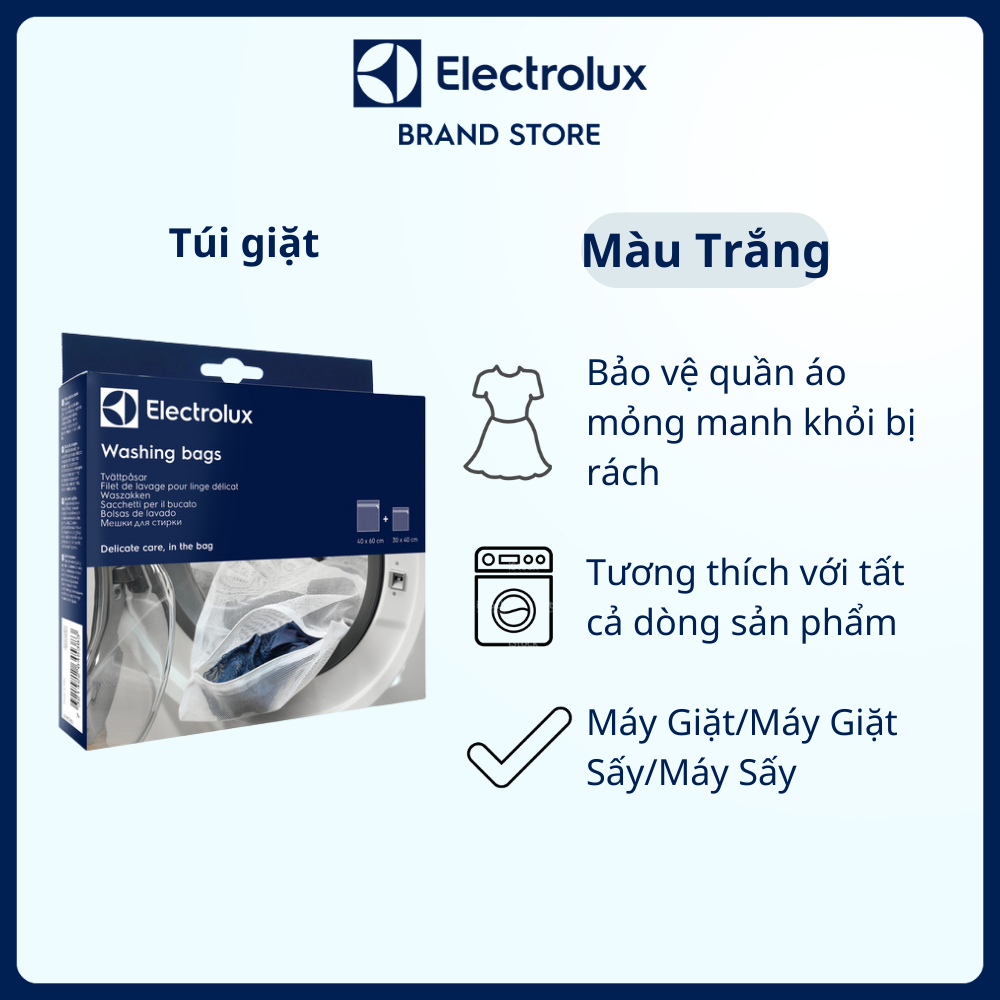 Túi giặt Electrolux E4WSWB41, tương thích tất cả dòng sản phẩm Máy Giặt/Máy Giặt Sấy/Máy Sấy [Hàng chính hãng]