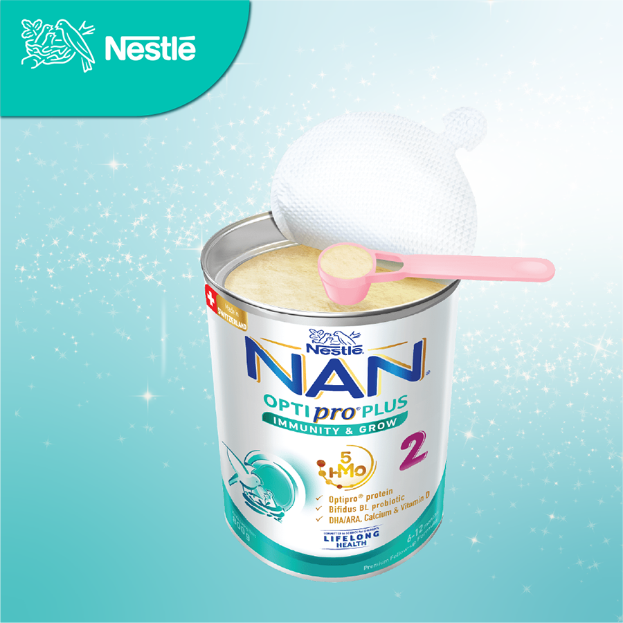 Sữa bột Nestlé NAN OPTIPRO PLUS 2 800g/lon với 5HMO Sản Xuất Tại Thụy Sĩ (6 - 12 tháng)