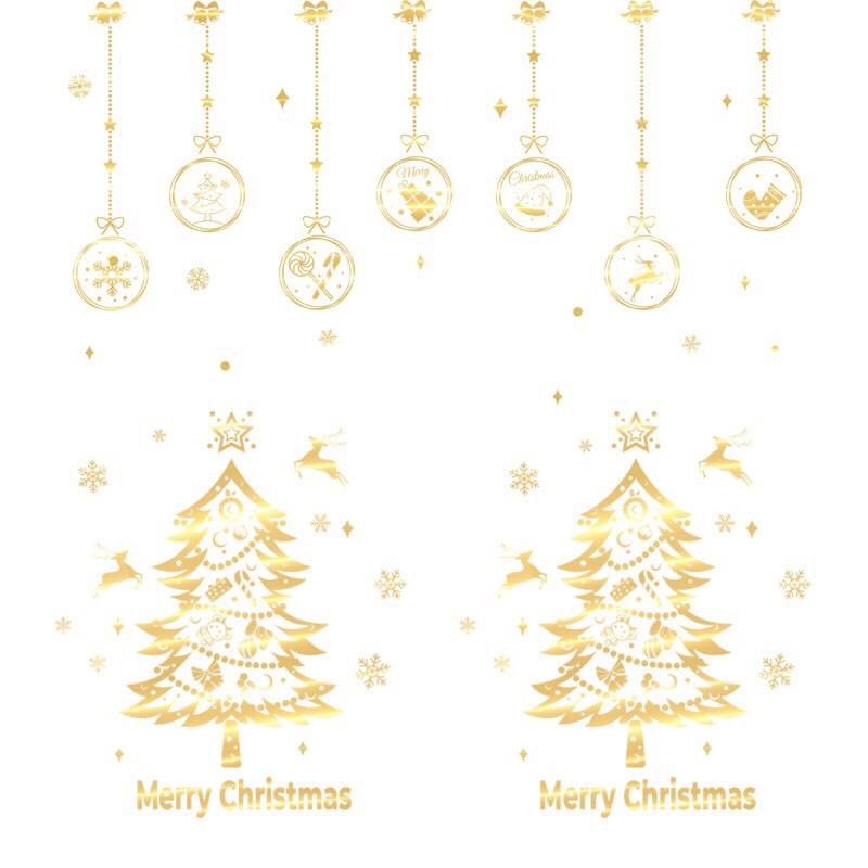 COMBO DECAL NOEL - Cặp Thông phối Rèm dây treo phụ kiện ánh vàng