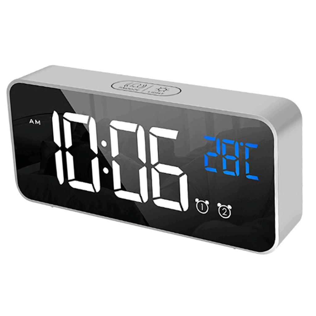 2xFull LED HD Digital Bedside Clock Mirror Alarm Clock School Clock