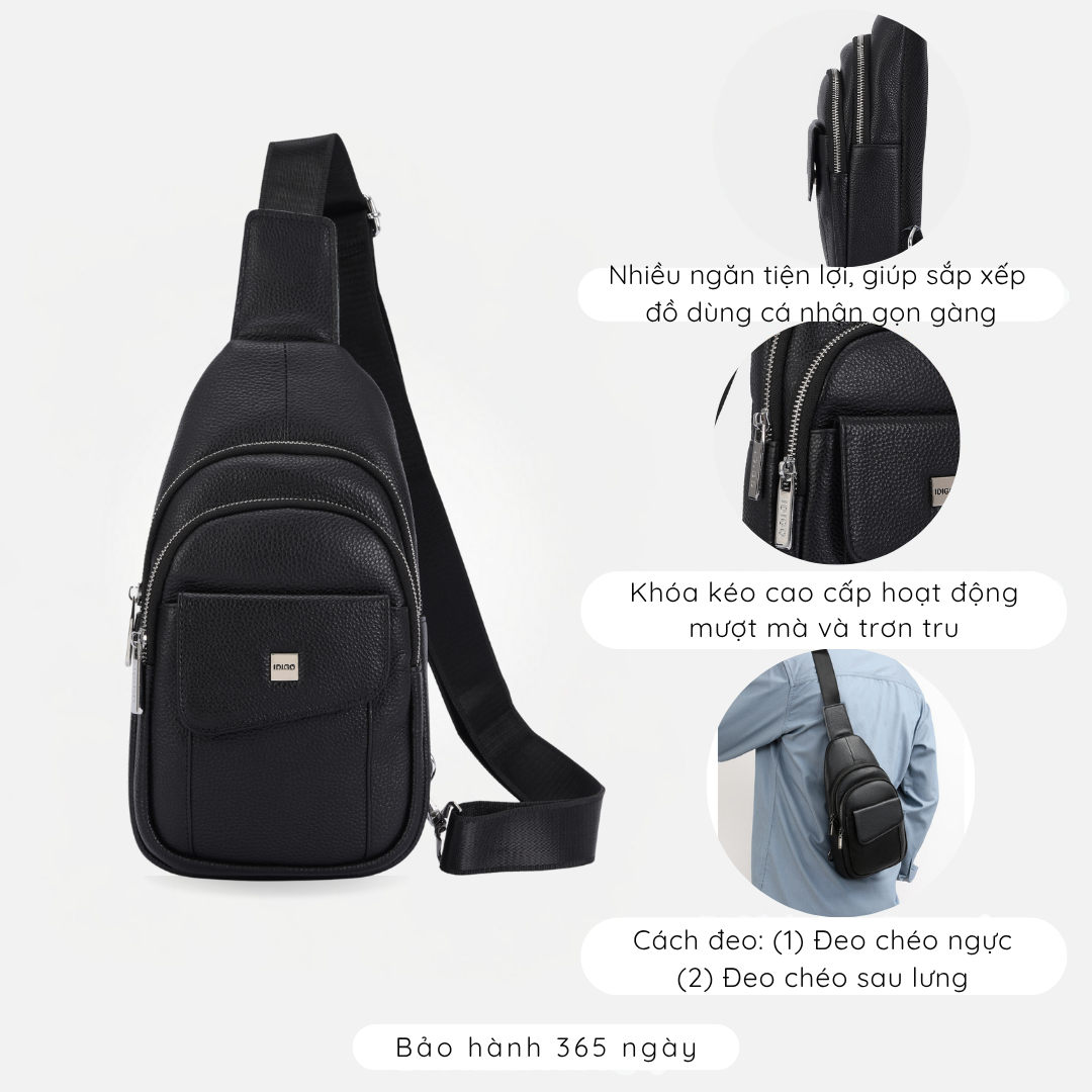 Túi đeo chéo nam, túi đeo trước ngực da thật cao cấp IDIGO MB1 - 7011
