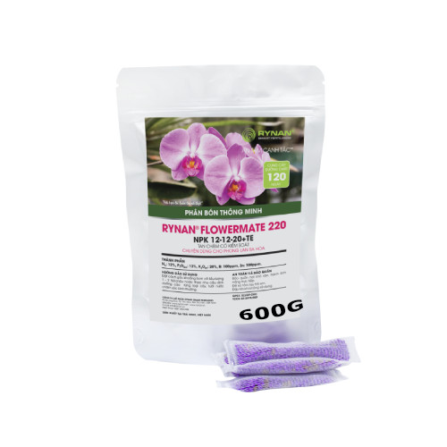 Phân Bón Thông Minh Rynan Flowermate 220 (Túi lọc 600g) - Giúp Phong Lan Ra Hoa, Trổ Đồng Loạt, Lâu Tàn