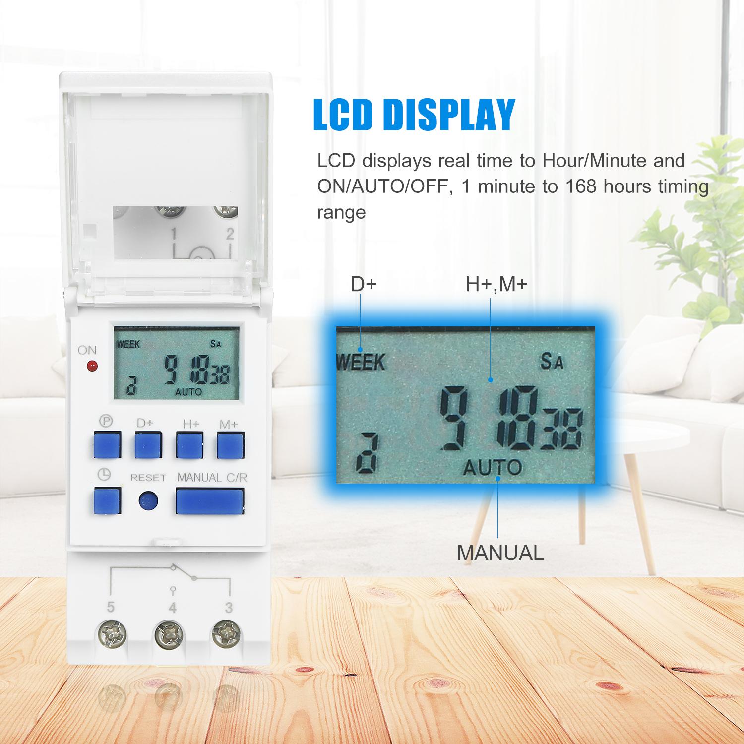 THC15A Digital LCD Power Programmable Timer Switch Relay 16A Amp Electronic Weekly 7 Days 16 On & Off Relay Timer