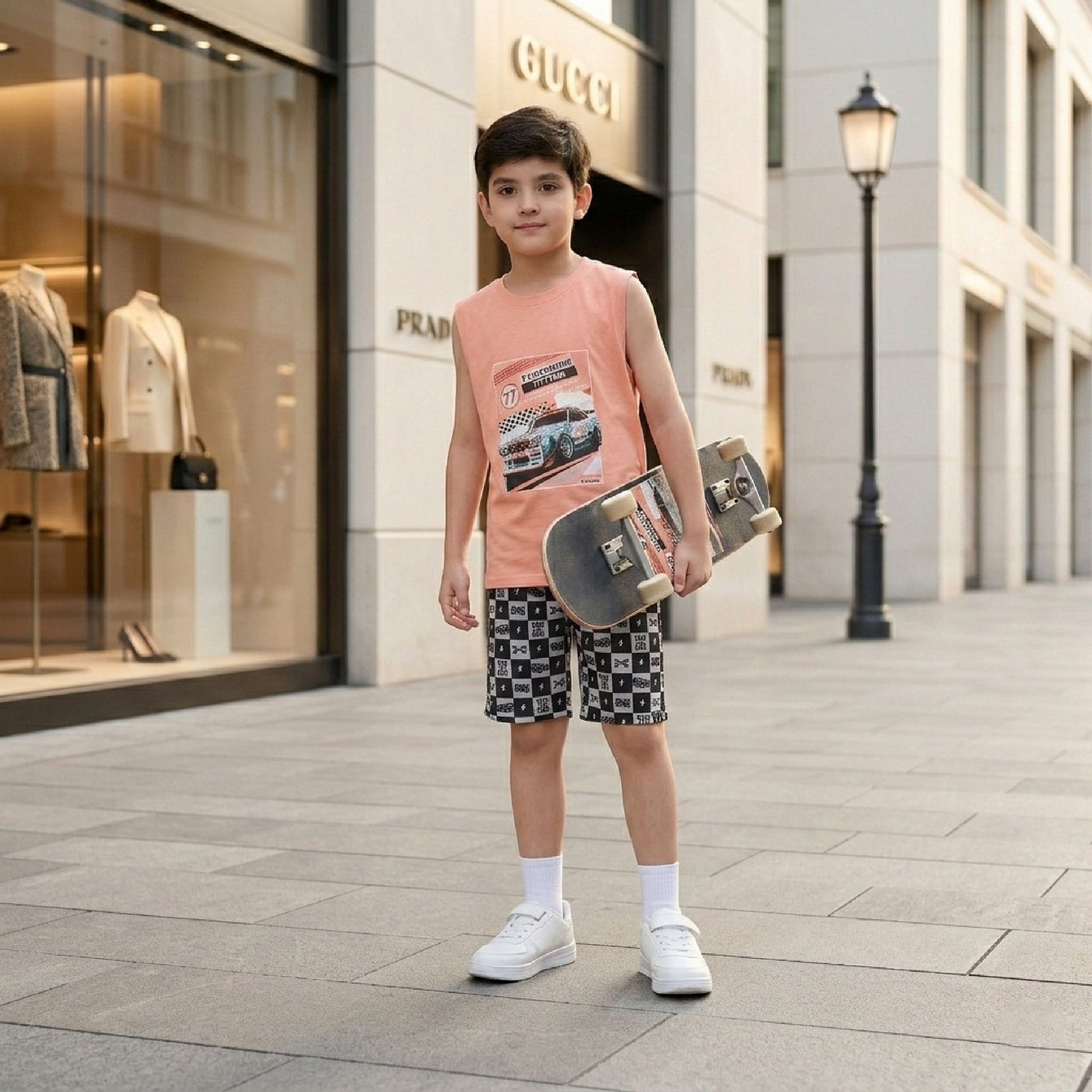 Bộ đồ sát nách cho bé trai Bigfox Miss Meow mặc nhà mùa hè vải cotton size đại trẻ em 3-11 tuổi 30kg