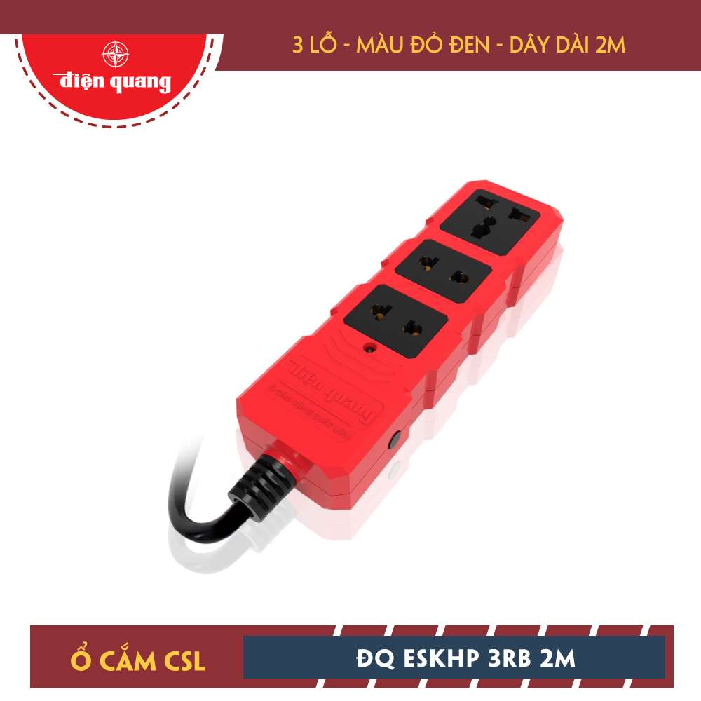 Ổ cắm Công suất lớn Điện Quang ĐQ ESKHP 3RB 2M (3 lỗ, màu đỏ đen, dây dài 2m)