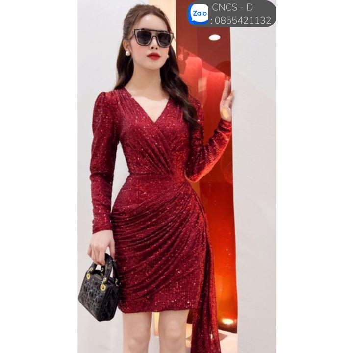 Đầm Dự Tiệc Sang Chảnh Alicia Dress Chất Liệu Vải Kim Sa Màu Đỏ - Váy Dự Tiệc Thiết Kế Cao Cấp Bling Bling