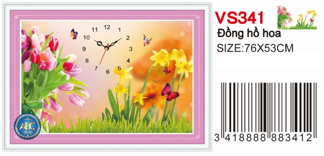 Tranh đính đá đồng hồ hoa tulip VS341 - 78 x 55 cm - chưa đính