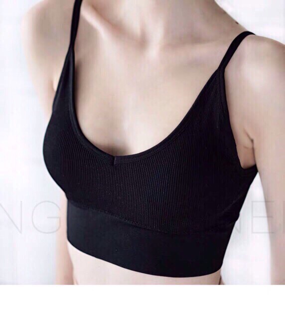 Bra Tập Gym Dáng Crop Hai Dây Dệt Len Gân Tăm AL15 Thiết Kế Khoét Lưng Sâu Chữ U Cực Sexy