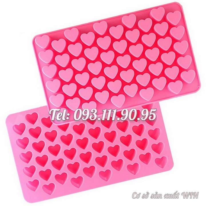 Khuôn silicon làm kẹo dẻo chip chip, socola, khuôn rau câu 55 trái tim - Mã số 1248