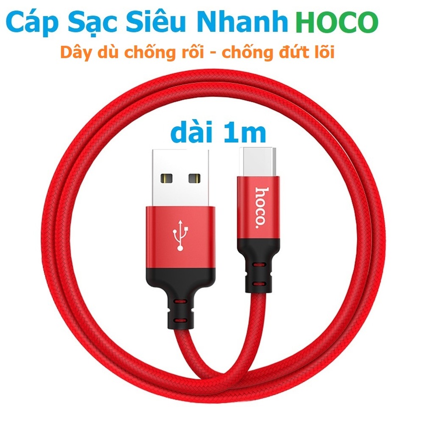 Cáp Sạc Điện Thoại cho Android và Iphone, ipad (combo 2 cái) HOCO loại tốt - 1 Type C, 1 Light.ning – Dây Sạc Nhanh bọc dù chống xoắn, đứt (hàng chính hãng)