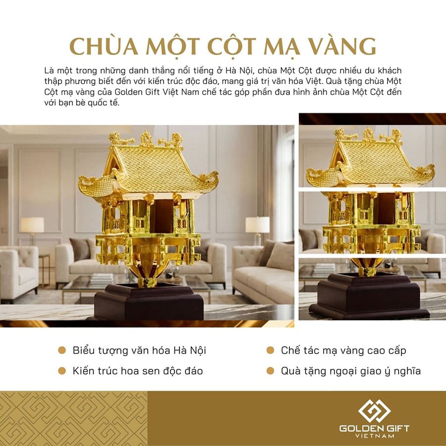 Mô hình Chùa Một Cột mạ vàng 24K - Quà lưu niệm Thủ đô Hà Nội