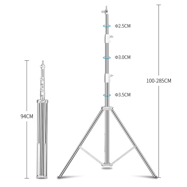 Chân Đèn Inox 2.8M Tải Trọng Cao, Chân Chuyên Dùng Trong Studio, Chân Đầu Ren 1/4&3/8