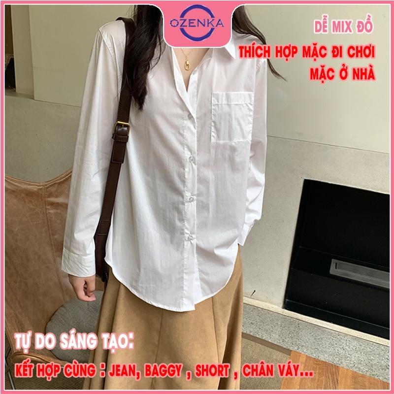 Áo sơ mi đũi trắng nữ , áo tay dài phom rộng đuôi tôm màu trắng free size mặc chống nắng đi học đi chơi