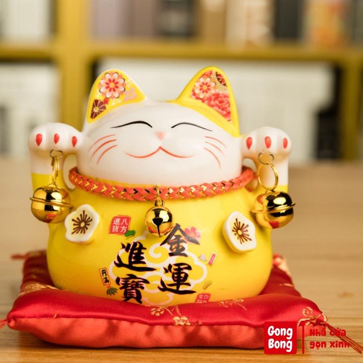 Mèo thần tài bằng sứ có đệm nhung mèo chiêu tài lộc để bàn làm việc oto cửa hàng cho gia chủ