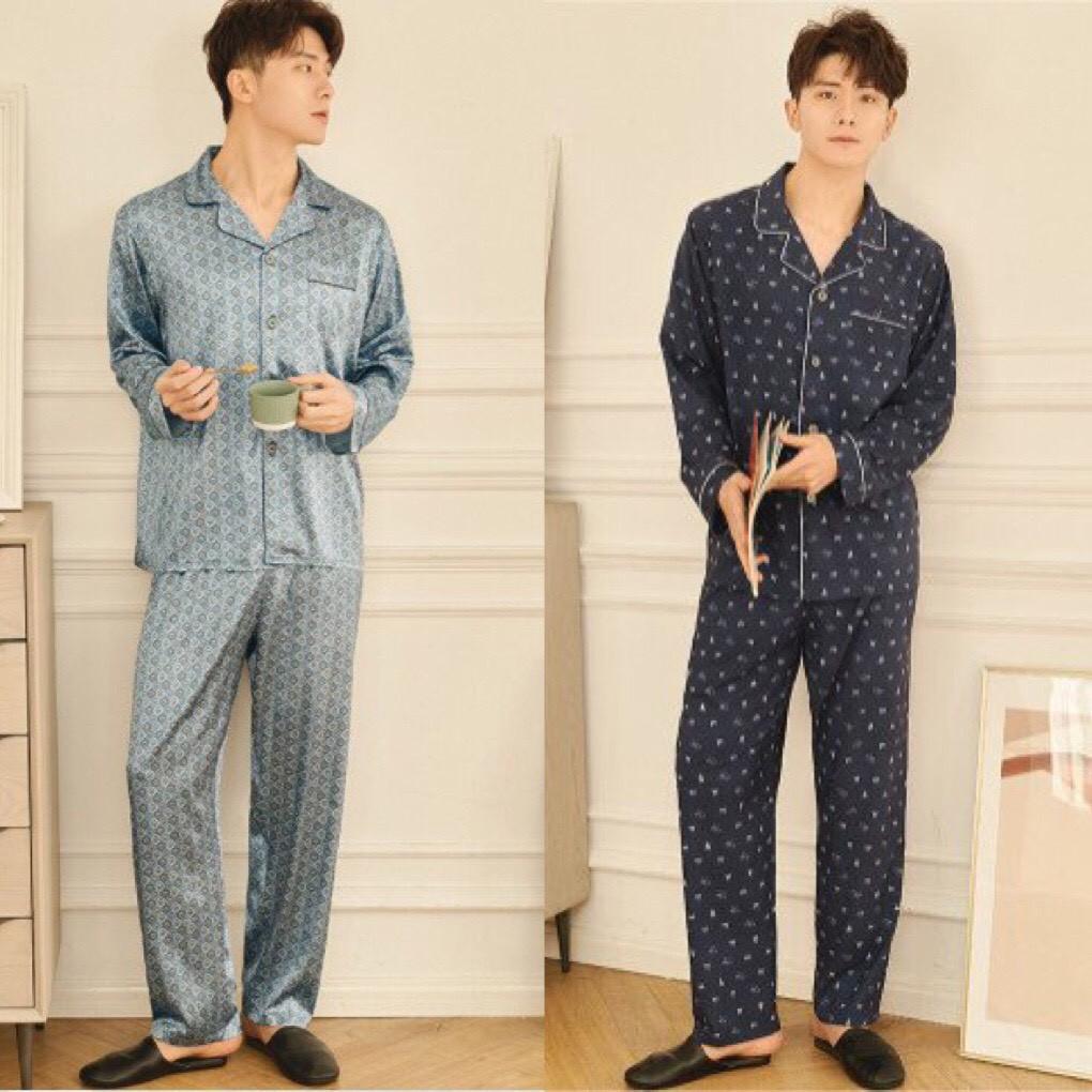 Hình ảnh Đồ bộ Pijama dài tay nam, chất lụa satin cao cấp mềm mại, nhẹ và mát, không phải phi lụa nhé. Size S-XL