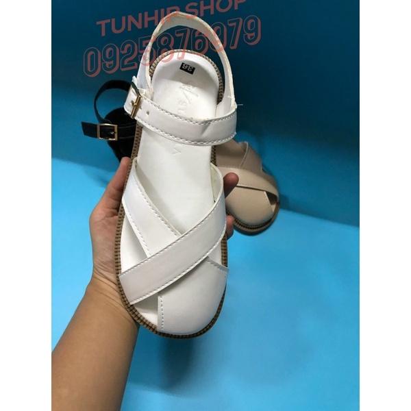 Giày xinh- Sandal lolita nữ đan bản to chất da mềm đế 3cm( rọ nan đế răng cưa)