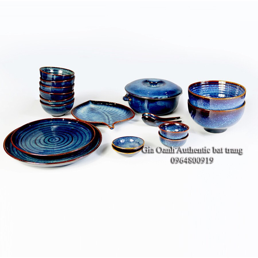 XỊN XÒ-Bộ đồ ăn CAO CẤP men xanh hỏa biến - Chuyên dùng cho nhà hàng khách sạn 5 sao-Gốm sứ Gia Oanh authentic Bat tràng