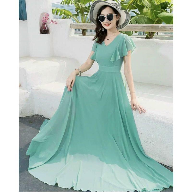 ĐẦM MAXI CỔ V CÁNH TIÊN