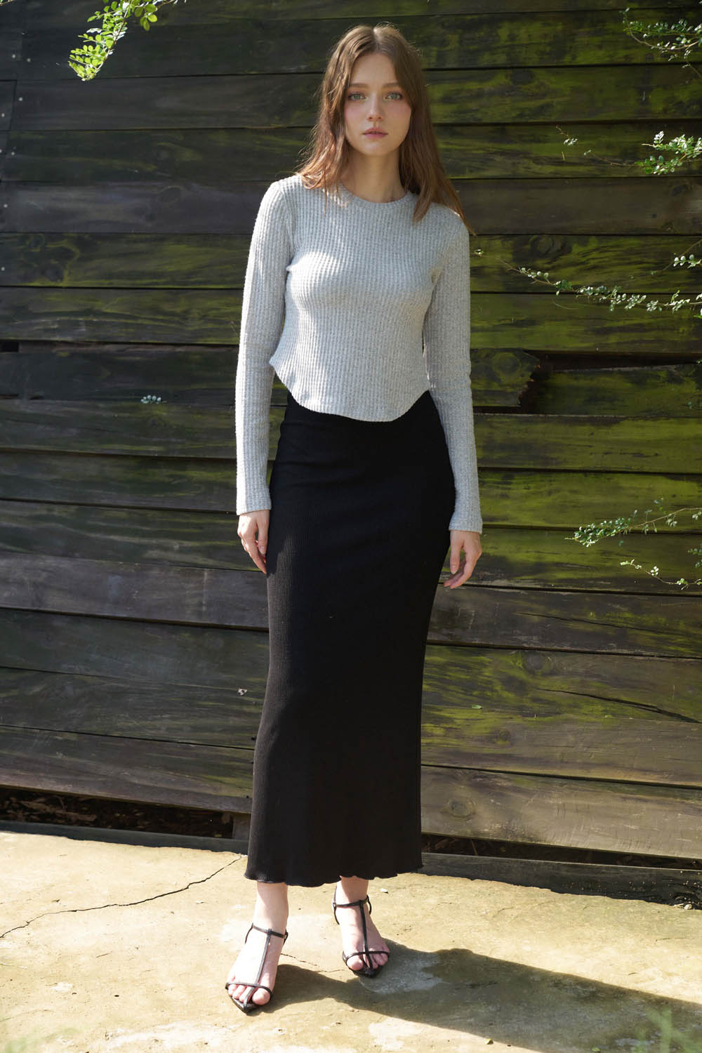DOTTIE - Chân váy midi thun dáng ôm - Đen - S0175