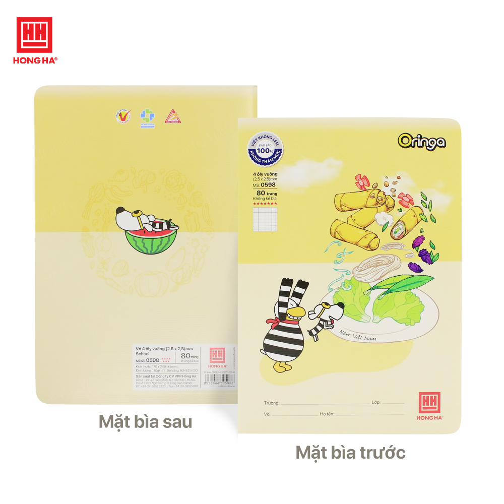 Vở 4 ô ly 80 trang Hồng Hà School Oringa định lượng 110gsm - 0598