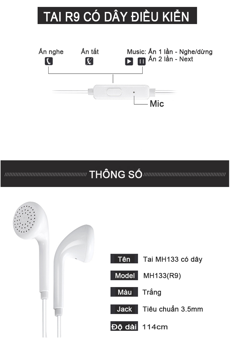 Tai nghe nhét tai có dây Jack cắm 3.5m dùng cho các dòng điện thoại OPPO siêu bass, chất lượng âm thanh sống động, trung thực