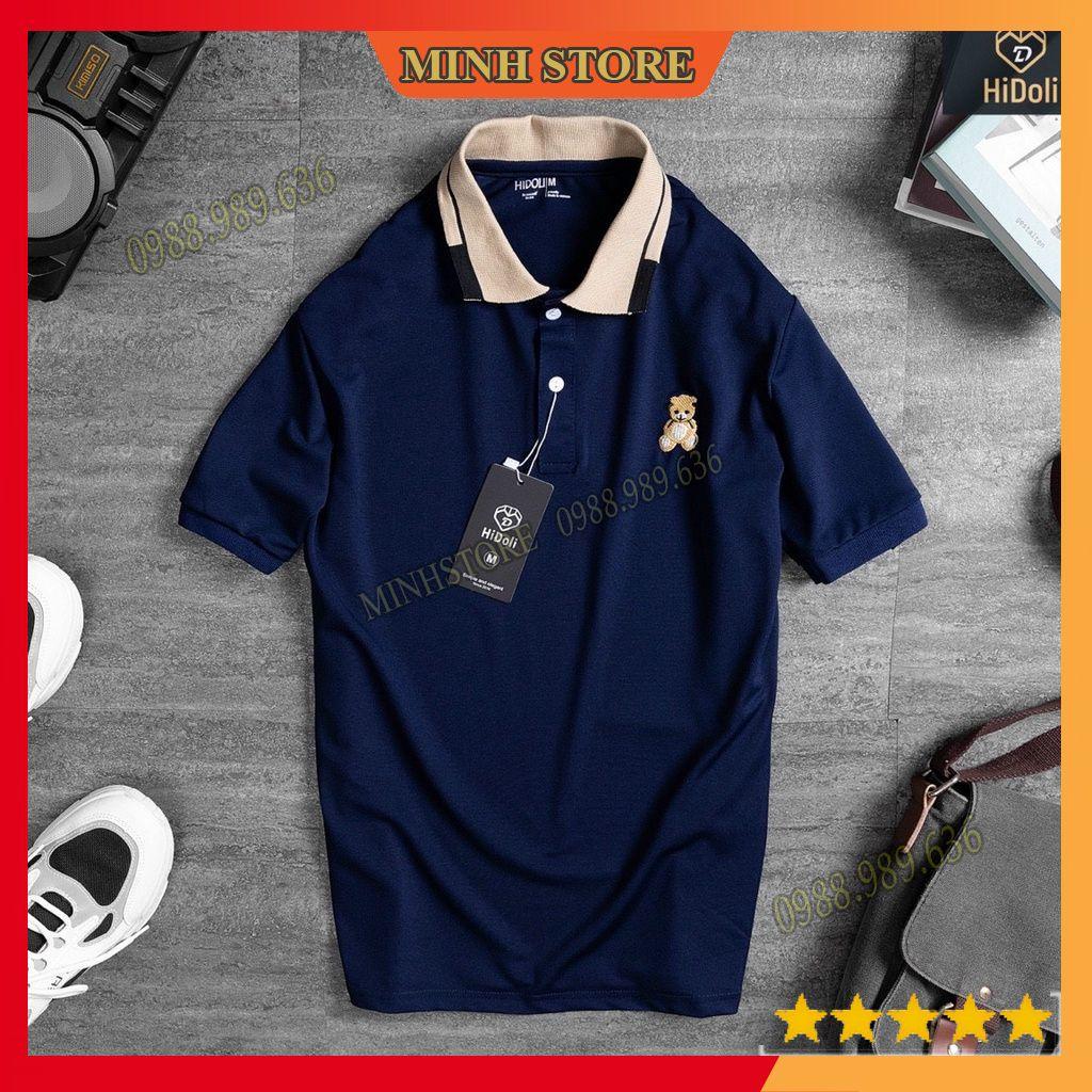 Hình ảnh Áo polo nam vải cá sấu mát lạnh chất cotton 4 chiều cao cấp,  áo thun polo in hình gấu co dãn trẻ trung AT04 - MS66