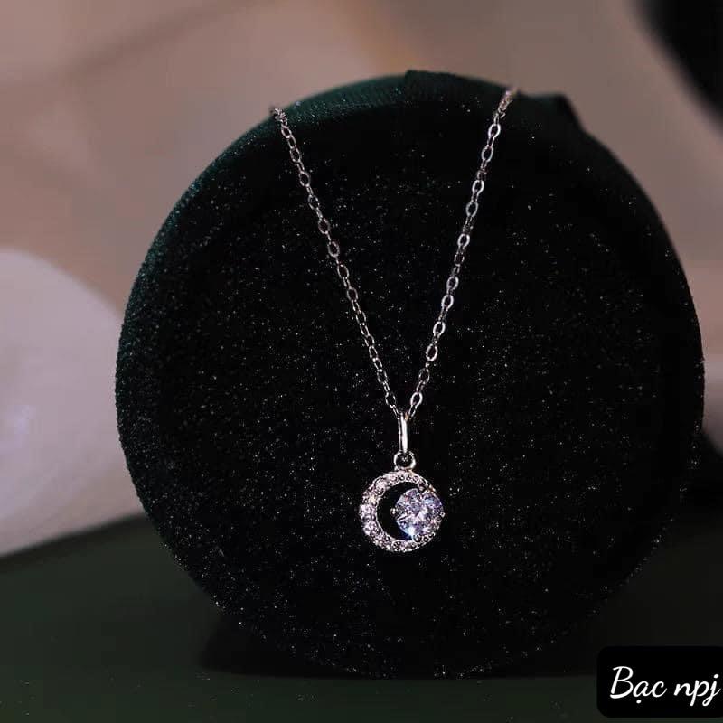 Dây chuyền nữ , Vòng cổ Bạc Ta mặt tròn đính đá, thiết kế trẻ trung hiện đại -Bạc Npj