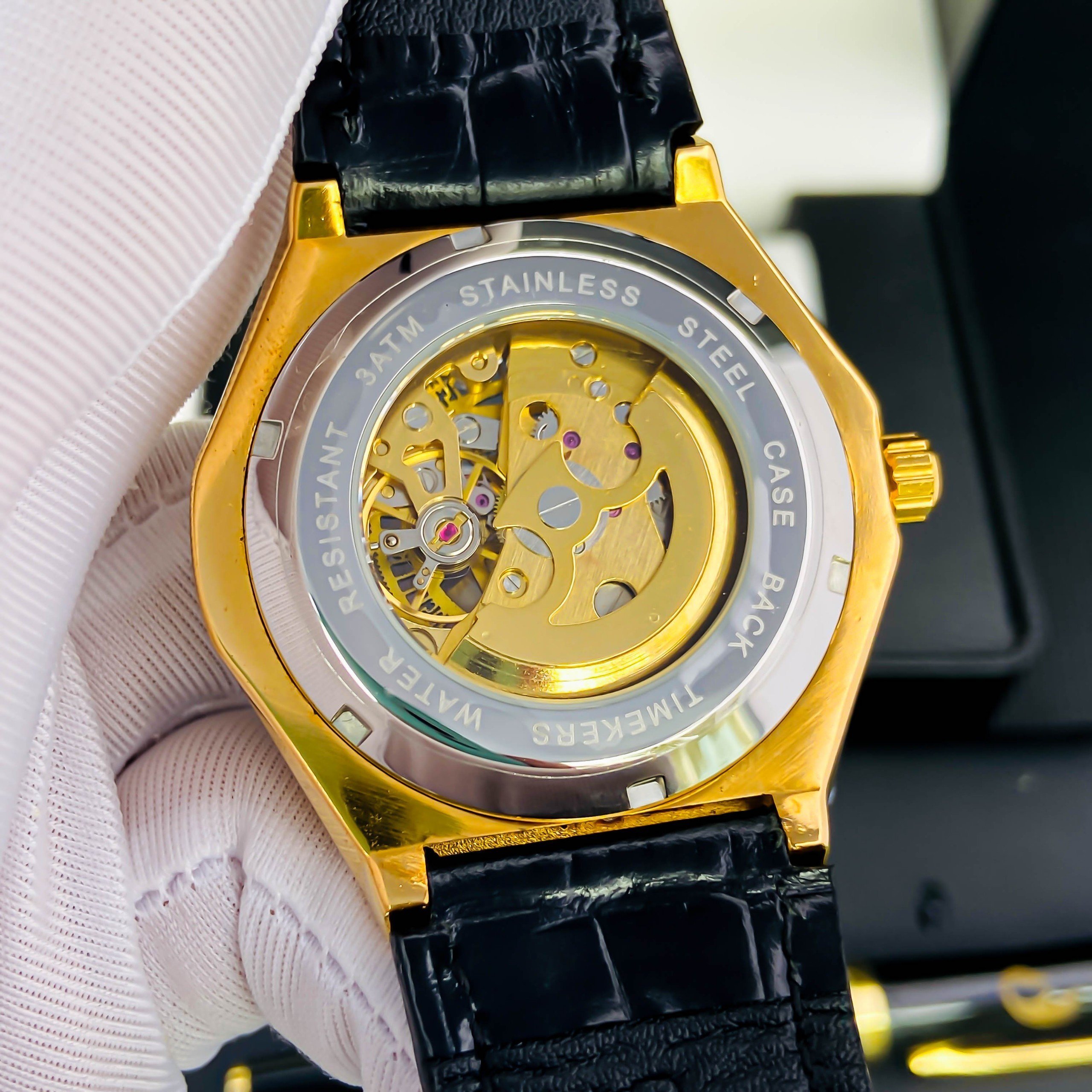 Đồng Hồ Cơ Nam Automatic Timekers, Đông Hồ Cơ Dây Da Lộ Máy, Mặt Kính sapphire - BH 12TH