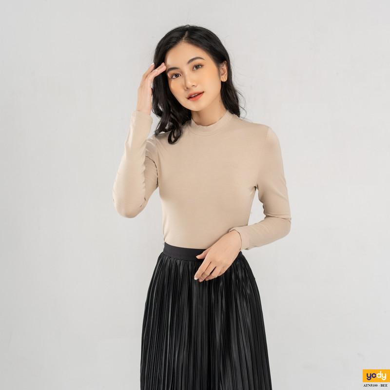 Áo thun nữ YODY giữ nhiệt thu đông cổ 3cm visco ATN5100