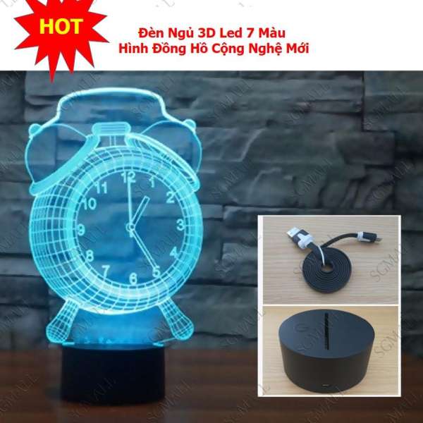 Đèn Ngủ 3D Led 7 Màu Hình Đồng Hồ Công Nghệ Mới, thiết kế độc đáo, đẹp mắt.