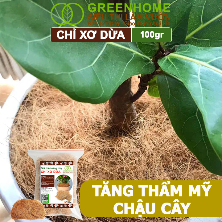 Chỉ Xơ Dừa Greenhome, Bao 100gr, Chuyên Dùng Giá Thể Trồng Lan, Kiểng Lá, Đắp Gốc Giữ Ẩm Cây Trồng