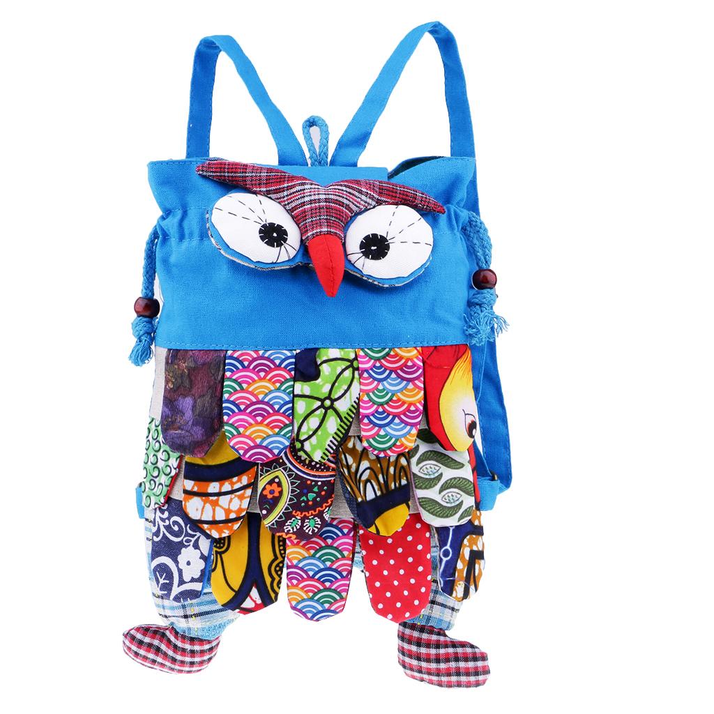 Cute Owl Cotton Handmade Patchwork Backpack Bag Women Girl Handbag