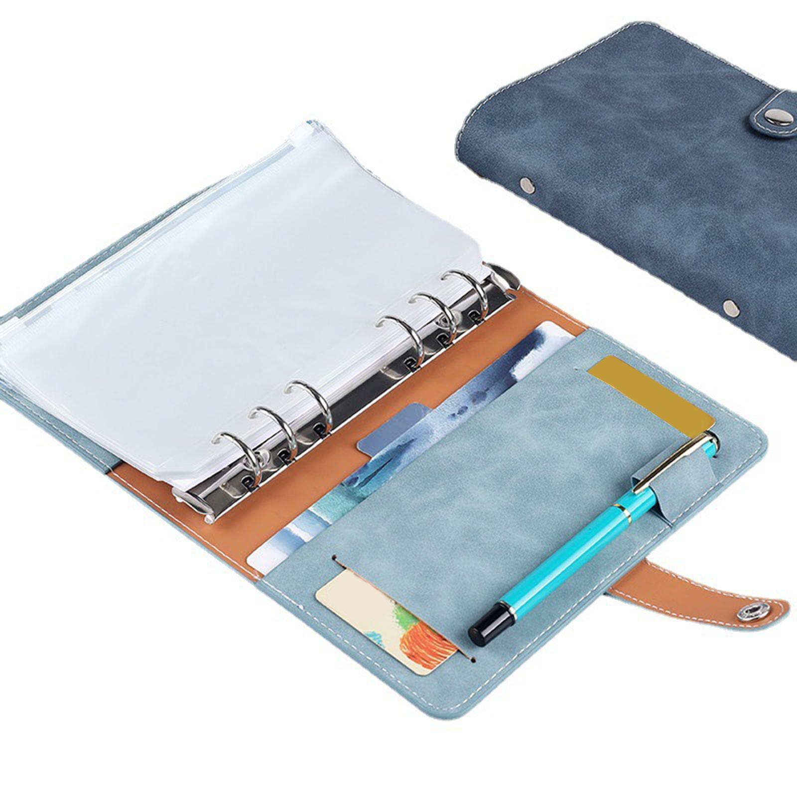 6 Rings A6 Notebook Binder Paper PU Leather Transparent Pockets with Zipper Envelopes