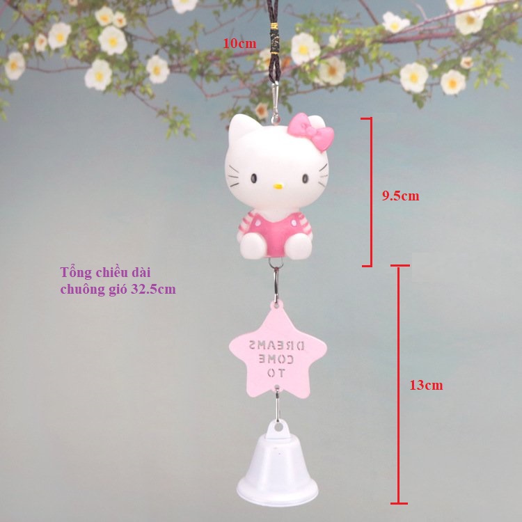 Chuông gió mèo hello hồng xinh xắn dễ thương
